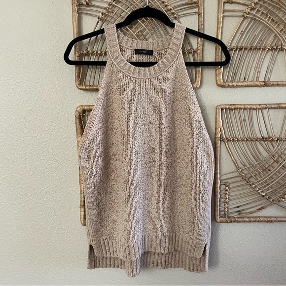 J. Crew Tops - J Crew Sweater Tank High Neck Crochet Tan Classic Chic Coastal *see msrmts B10